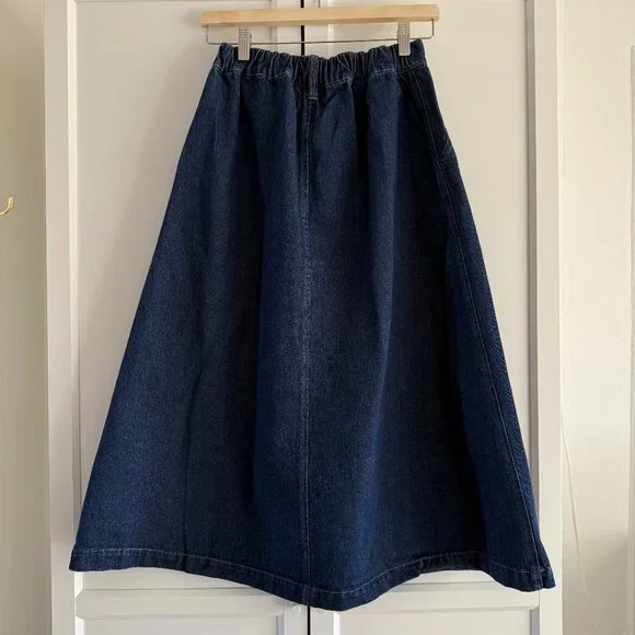 Le Bon Shoppe Long Farm Girl Skirt in Raw Denim - Size S - Picture 3 of 3